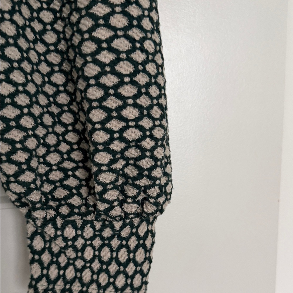 Anthropologie Green and Cream Geometric Puff-Sleeve Sweater - Picture 3 of 6